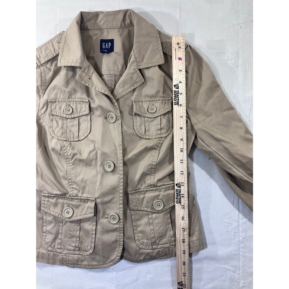 Gap Women Tan Utility Jacket Button Front Pockets Size 2 - Picture 2 of 8